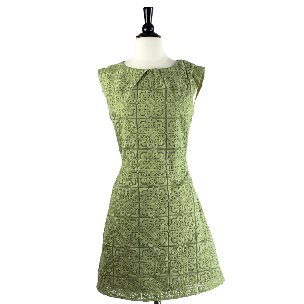 Embroidered Cap Sleeve Fitted Short Dress in Sage Green, Retro Party Dress